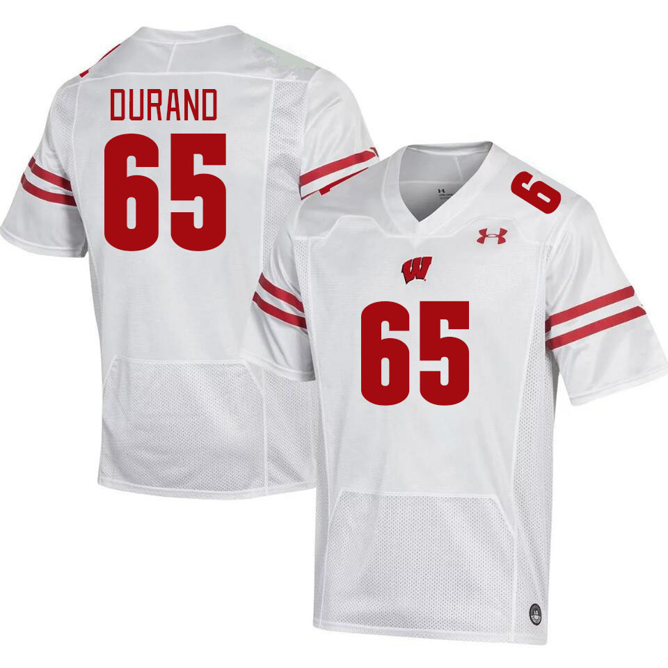 Men #65 James Durand Wisconsin Badgers College Football Jerseys Stitched Sale-White - Click Image to Close